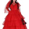 Women's Deluxe Bridal Gown Halloween Outfit, Adult Red Wedding Dress Costume