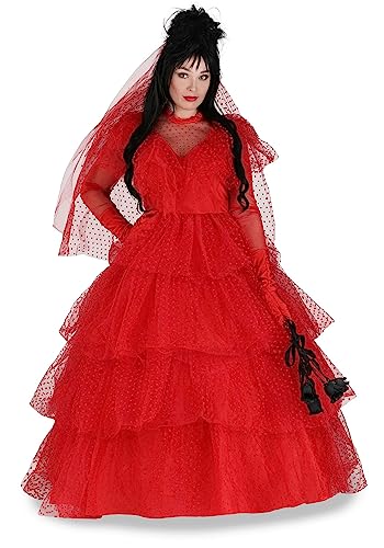 Women's Deluxe Bridal Gown Halloween Outfit, Adult Red Wedding Dress Costume