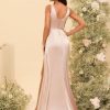 Women's V Neck Bridesmaid Dresses Sleeveless Satin Pleated Formal Dress with Slit 2025 LN11