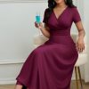 Maxi Dress for Women Long Formal Short Sleeve A Line V Neck Dresses Wedding Guest High Waist Elegant