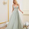 Women's Spaghetti Straps Bridesmaid Dresses Long Simple Chiffon Evening Formal Dress with Slits Pleated A Line Cocktail Gown