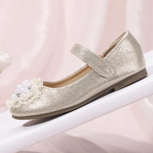 Hehainom Toddler Flower Girl Dress Shoes Rhinstones Pearls Mary Jane Ballet Flats Wedding Party Toddler Little Kid Princess