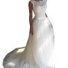 Women's Elegant Lace Wedding Dress A Line Tulle Beach Bridal Gowns Cap Sleeves with Train
