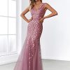 Women's Formal Dress Sequin Tulle Double V-Neck Sleeveless Mermaid Long Evening Dress 07886