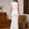 Lace Long Formal Wedding Guest Dress Cut Out Boat Neck Sleeveless Ruched Bodycon Maxi Dresses for Women