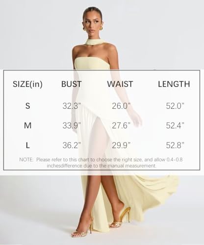 Women Strapless Patchwork Maxi Dress Sexy High Slit Tube Top Party Club with Scarf Long Prom Wedding Guest Dresses