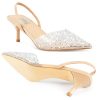 Clear Slingback Heels for Women,Pearl Kitten Heels Sparkly Rhinestone Sandals Pointy Toe Wedding Dress Shoes