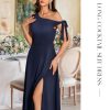 Women's Formal Elegant Wedding Guest Dresses One Shoulder A Line Maxi Cocktail Slit Dress