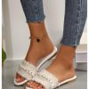 Women's Pearls Chain Flat Sandals Dressy Open Toe Slip On Flats Summer Casual Outdoor Slide Sandals