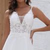 Chiffon Wedding Dresses for Bride Lace Appliques V Neck Long Beach Spaghetti Straps Simple Bridal Gown with Slit