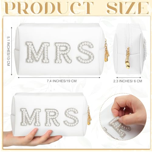 Personalized Initial Wedding Bride Slippers MRS Pearl Letter Makeup Bag Bridal Shower Gifts for Wedding Day (B)