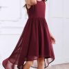 Girls Semi Formal Dress Kids Cute A-Line Crewneck Long Chiffon Wedding Prom Party Gowns