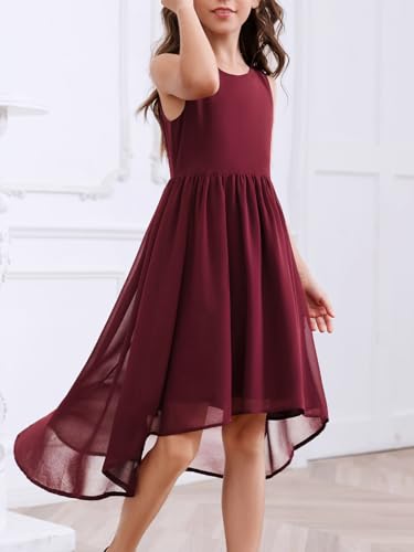 Girls Semi Formal Dress Kids Cute A-Line Crewneck Long Chiffon Wedding Prom Party Gowns