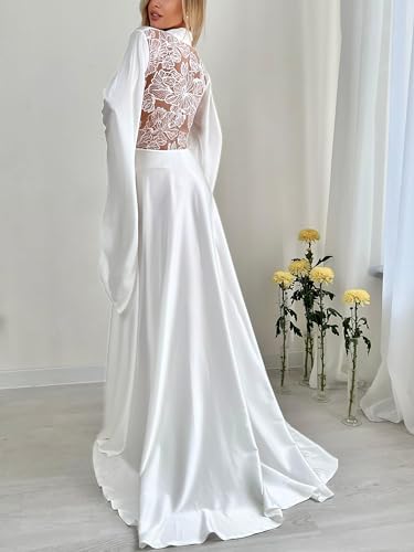 Satin Floor Length Robes for Women Lace Bride Kimono Nightgown Silk Bridesmaid Robes Wedding Party Sleepwear Dress