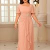 Women's Chiffon Mother of The Bride Dresses with Sleeves V Neck A Line Formal Evening Dress VS164N