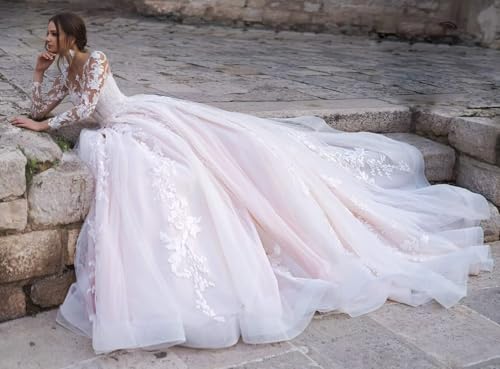 Lace Wedding Dresses for Bride 2024 V Neck Appliques Beaded Boho Bridal Gown