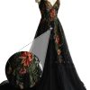 Floral Embroidery Wedding Dress for Bride A Line Long Tulle Boho Could Shoulder Sleeves Outdoor Country Gowns