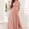 Chiffon Bridesmaid Dresses for Women Flutter Sleeve Pleated V Neck Long Formal Evening Gowns with Slit