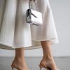 Clear Slingback Heels for Women,Pearl Kitten Heels Sparkly Rhinestone Sandals Pointy Toe Wedding Dress Shoes