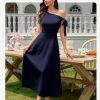 Women's Formal Elegant Wedding Guest Dresses One Shoulder A Line Maxi Cocktail Slit Dress