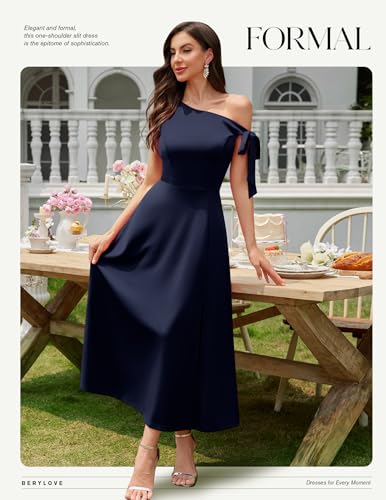 Women's Formal Elegant Wedding Guest Dresses One Shoulder A Line Maxi Cocktail Slit Dress