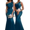 Satin One Shoulder Bridesmaid Dresses for Women Long Corset Prom Dress Mermaid Formal Evening Gown BD709