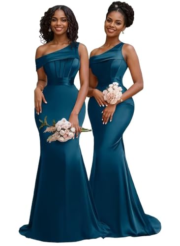 Satin One Shoulder Bridesmaid Dresses for Women Long Corset Prom Dress Mermaid Formal Evening Gown BD709
