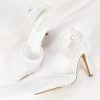 ShowHow Women's High Heels Stiletto Closed Pointed Toe Heels Pearl Lace Wedding Shoes Ankle Strap Pumps Bridal Party Wedding