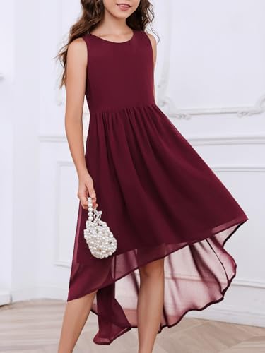 Girls Semi Formal Dress Kids Cute A-Line Crewneck Long Chiffon Wedding Prom Party Gowns