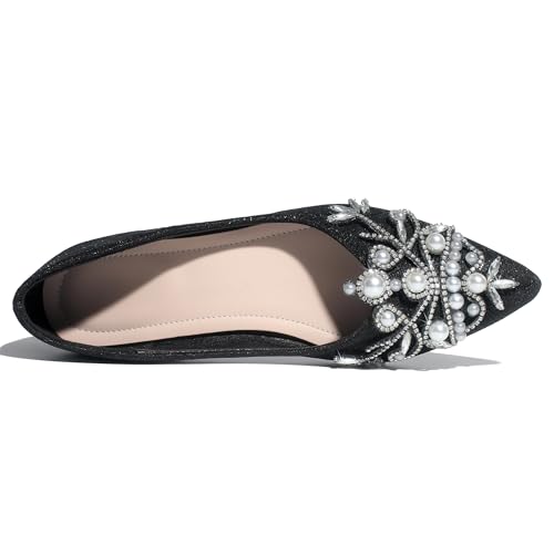 Women's Chunky Heel Comfortable Work Shoes Rhinestones Pearl Dress Wedding Pumps for Women - 1.18Inches Height