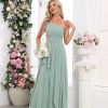 Women's One Shoulder Bridesmaid Dresses Long Ruched Chiffon A Line Formal Party Dress with Pockets