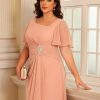 Women's Chiffon Mother of The Bride Dresses with Sleeves V Neck A Line Formal Evening Dress VS164N