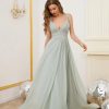 Women's Spaghetti Straps Bridesmaid Dresses Long Simple Chiffon Evening Formal Dress with Slits Pleated A Line Cocktail Gown