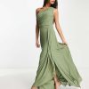 One Shoulder Bridesmaid Dresses for Women 2025 Ruched Chiffon A Line Long Formal Evening Dress with Slit