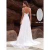 Chiffon Wedding Dresses for Bride Lace Appliques V Neck Long Beach Spaghetti Straps Simple Bridal Gown with Slit