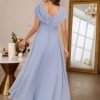 Chiffon Mother of The Bride Dresses A Line Cap Sleeves Evening Gown V Neck Formal Dress for Wedding HS095