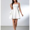 Women's Satin Bow Homecoming Dresses Spaghetti Strap Wedding Guest Gown Summer Mini Dress