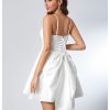 Women's Satin Bow Homecoming Dresses Spaghetti Strap Wedding Guest Gown Summer Mini Dress
