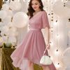 Homecoming Cocktail Formal Party Dress Bridesmaid Wedding Guest A Line Lace Elegant Flowy Prom Dresses