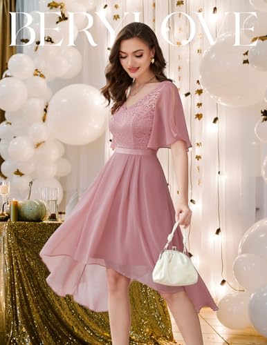 Homecoming Cocktail Formal Party Dress Bridesmaid Wedding Guest A Line Lace Elegant Flowy Prom Dresses