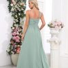 Women's One Shoulder Bridesmaid Dresses Long Ruched Chiffon A Line Formal Party Dress with Pockets
