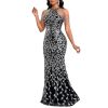 Women Sexy Elegant Sequin Tassel Off Shoulder Halter Bodycon Maxi Dress Party Evening Gown Formal Dress