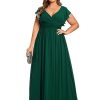 Women's Summer Chiffon Ruffles Sleeve Pleated Back Cutout Plus Size Bridesmaid Dresses Formal Gowns