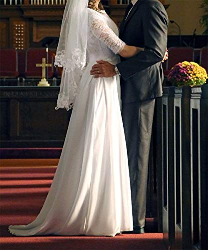 Women's Elegant Lace Beach Wedding Dresses for Bride 2023 with Sleeves Wedding Bridal Gowns Style01