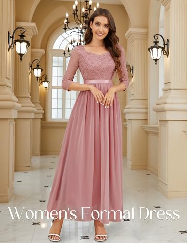 Women's Formal Dress Mother of The Bride Dress 3/4 Sleeve Wedding Guest Dress Maxi Evening Gown