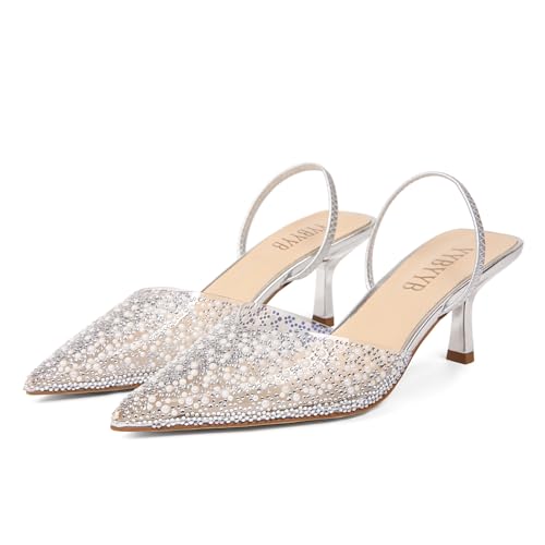 Women's Kitten Heels Pearl Closed Pointed Toe Pumps Rhinestone Slingback Heels Wedding Bride Dress Shoes