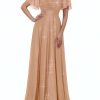 Women's Evening Gowns V Neck Ruched Short Sleeves A-line Glitter Formal Dresses