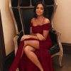 Women's Off Shoulder High Split Long Formal Party Dress Evening Gown