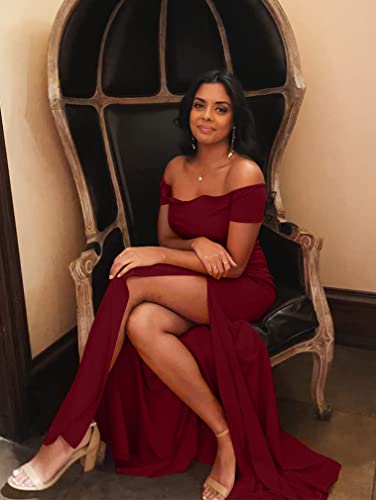 Women's Off Shoulder High Split Long Formal Party Dress Evening Gown
