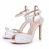 Full Pearls Stiletto heels Sandals Thin High Heels Peep Toe Sandals White Pearls Bridal Wedding Shoes Evening Wedding Sandals